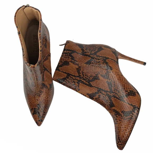 Schutz Michela Pointed Toe Snake Print 